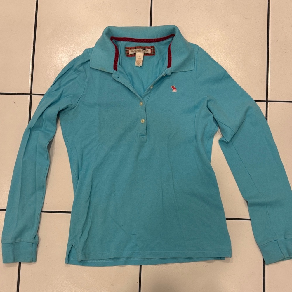 Abercrombie & Fitch Teal Polo with CollarTrim Size Girls Large